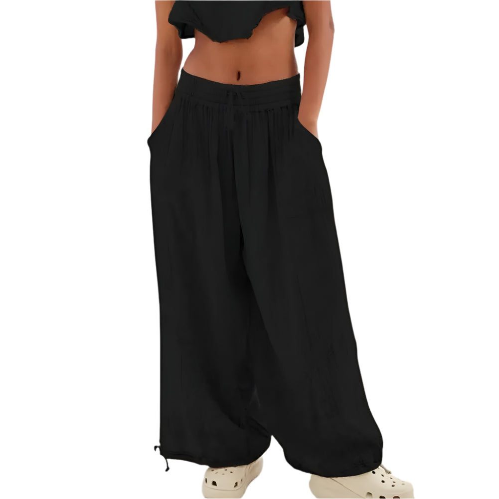 Women Harem Pants Summer Casual Vintage Cotton Linen Pants Elastic Waist Wide Leg Fashion Loose Pockets Female Trousers S-5XL - Durage Collection