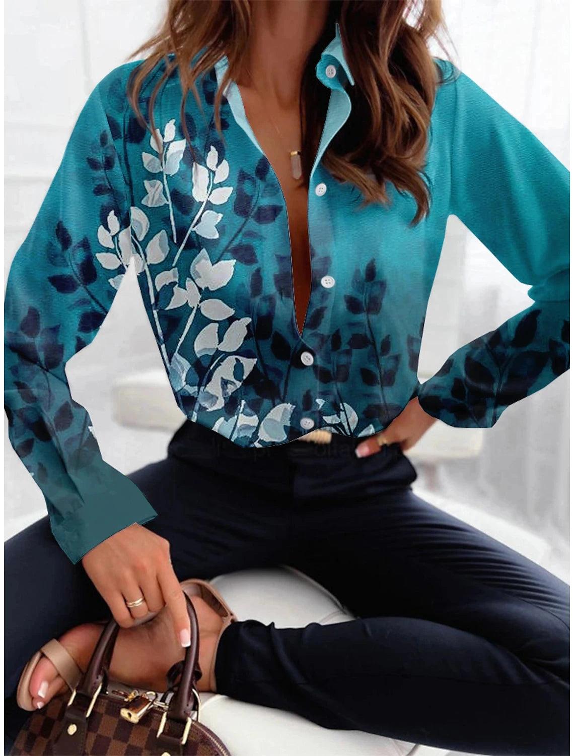 Fashion Women's Button Top New Texture Printed Shirt Temperament Women's Office Long Sleeve Shirt 2024 Autumn Casual Top - Durage Collection