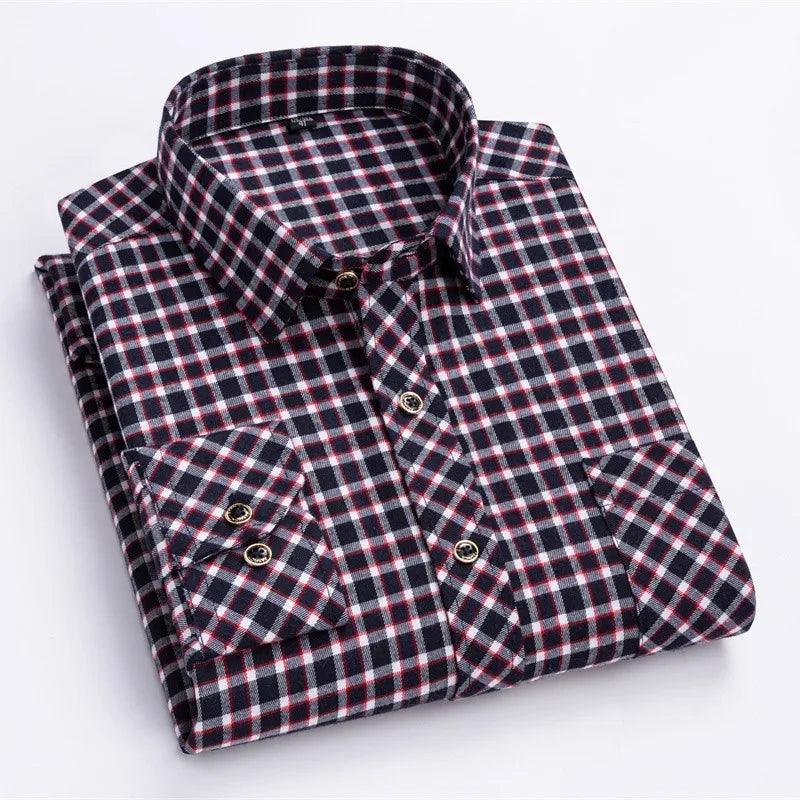 New Cotton Flannel Shirts For Men's Long Sleeve Soft Regular-fit Brushed Single Pocket Comfortable Casual Fashion Plaid Shirts - Durage Collection