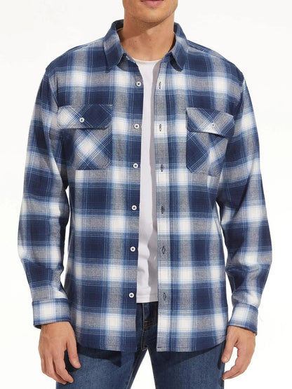 TACVASEN Oversize Lightweight Shirt Jacket Button Down Cotton Plaid Shirts Mens Long Sleeve Streetwear Flannel Shirts W/ Pockets - Durage Collection