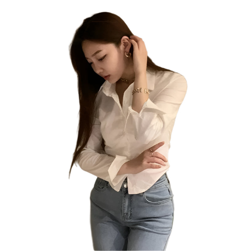 Gidyq Elegant Women Korean Shirts Fashion Streetwear Female Slim Blouse Spring Y2K Casual Office Ladies Sexy Cropped Tops New - Durage Collection