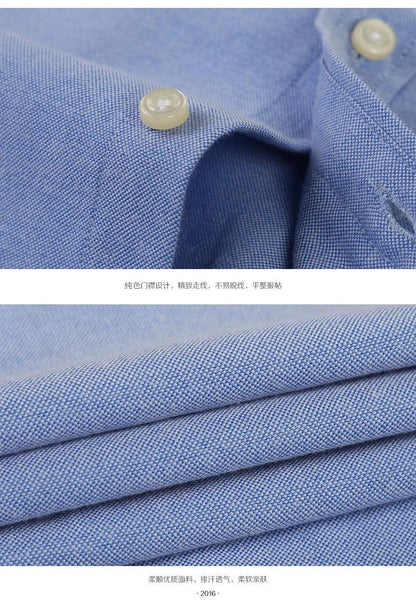 New Oxford woven men's shirt long sleeve striped fashion print casual business social breathable no-iron buckle collar - Durage Collection