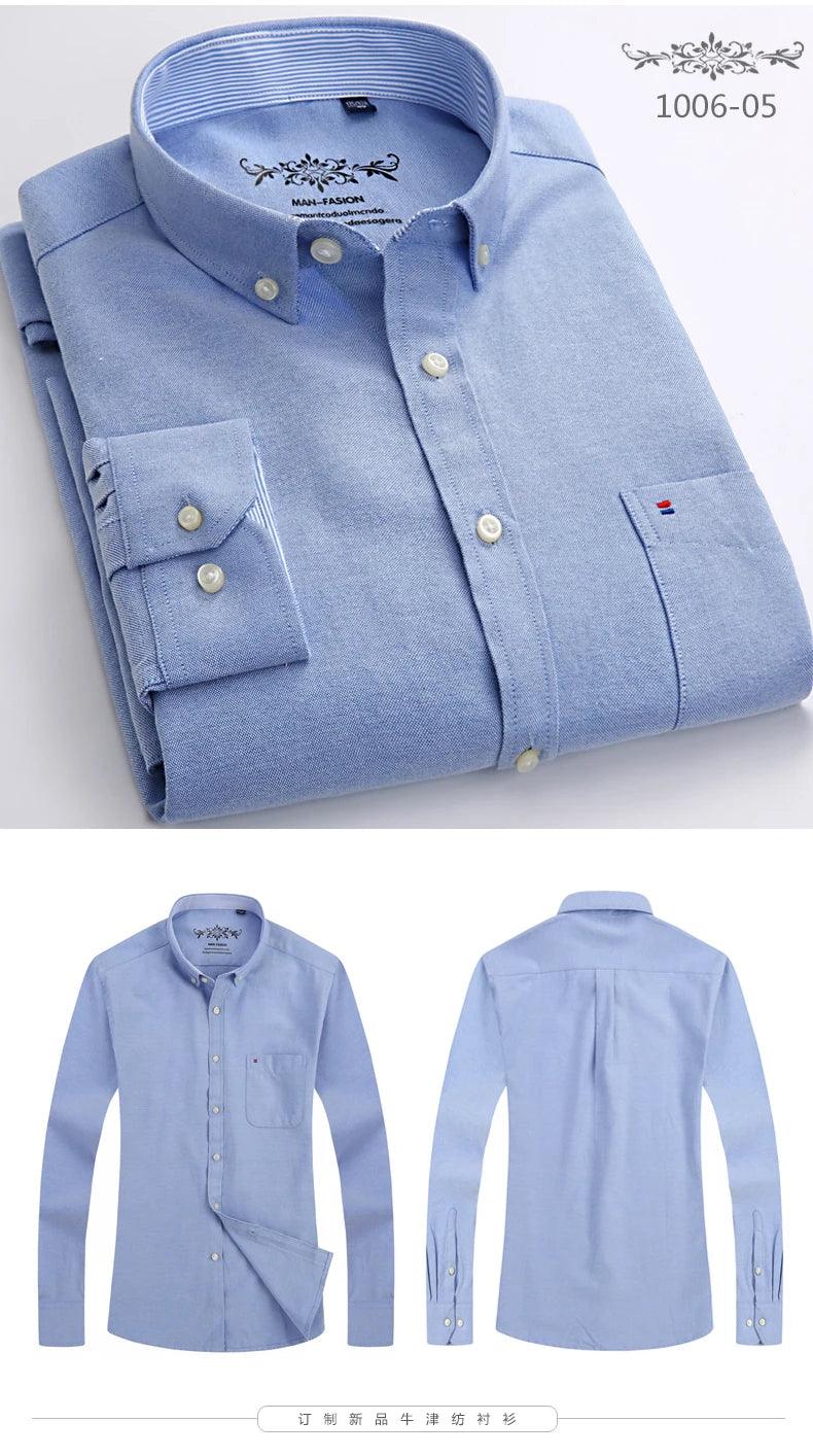 New Oxford woven men's shirt long sleeve striped fashion print casual business social breathable no-iron buckle collar - Durage Collection