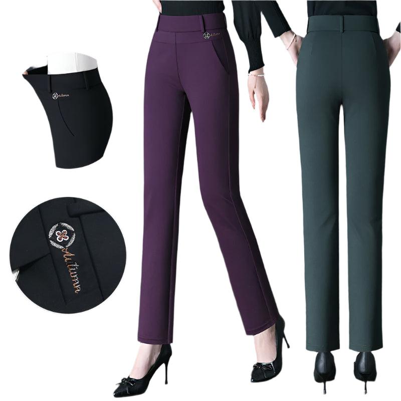 Plus Size High Waisted Straight Leg Trousers - Durage Collection