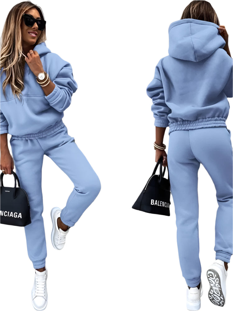 Autumn Winter New Solid Color Long Sleeve Hoodie Women's Casual Suit Fashion Loose Sports Hoodie + Small Foot Pants 2 Piece Set - Durage Collection