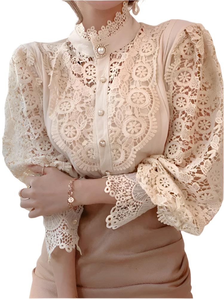 Chiffon Lace Turtleneck Blouse - Durage Collection