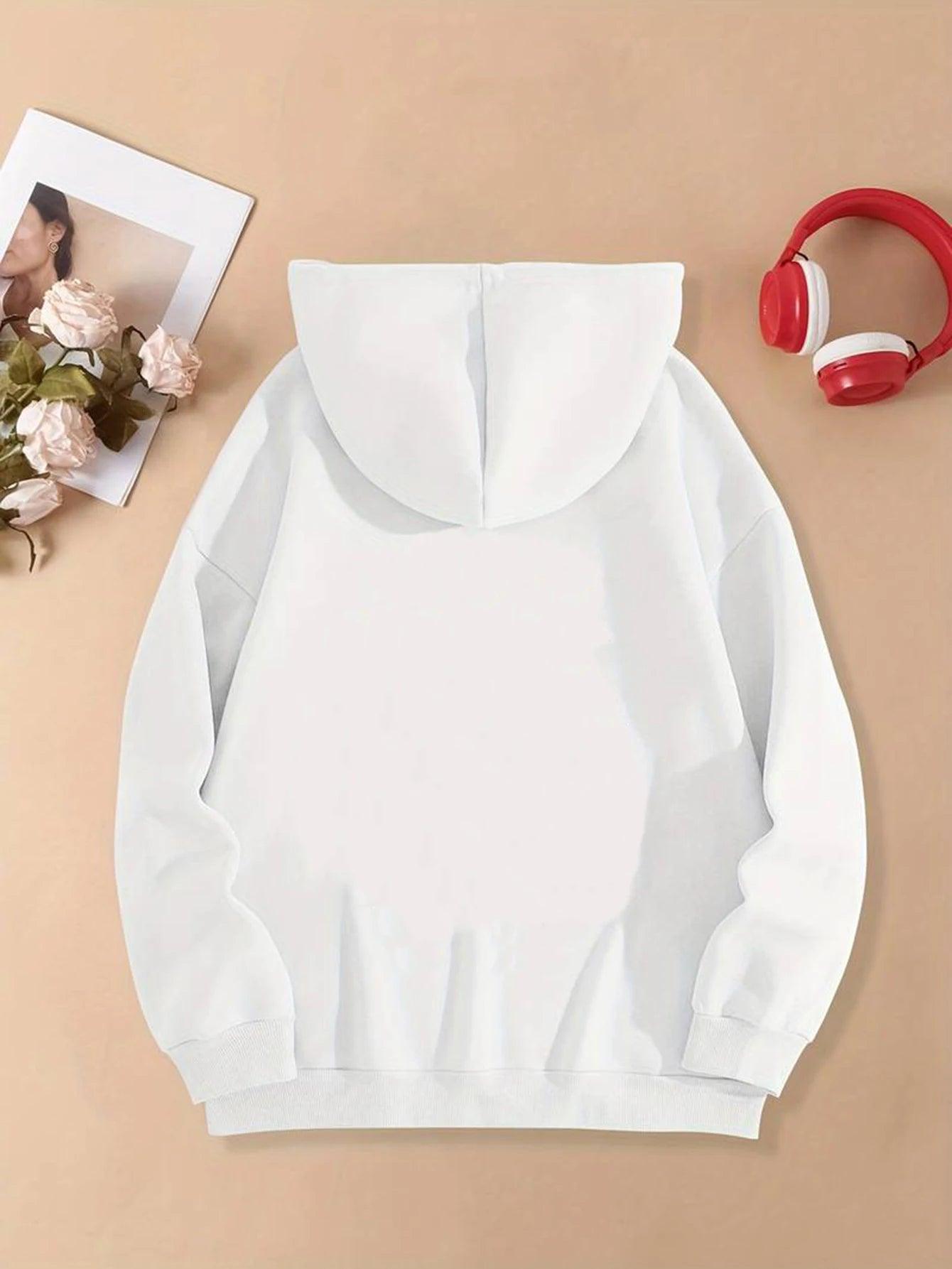 Loose Printed Hooded Sweatshirt For Women Long Sleeve Plus Velvet Kangaroo Pocket Top Casual Sports Pullover - Durage Collection