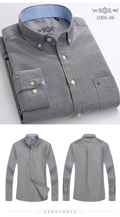 New Oxford woven men's shirt long sleeve striped fashion print casual business social breathable no-iron buckle collar - Durage Collection