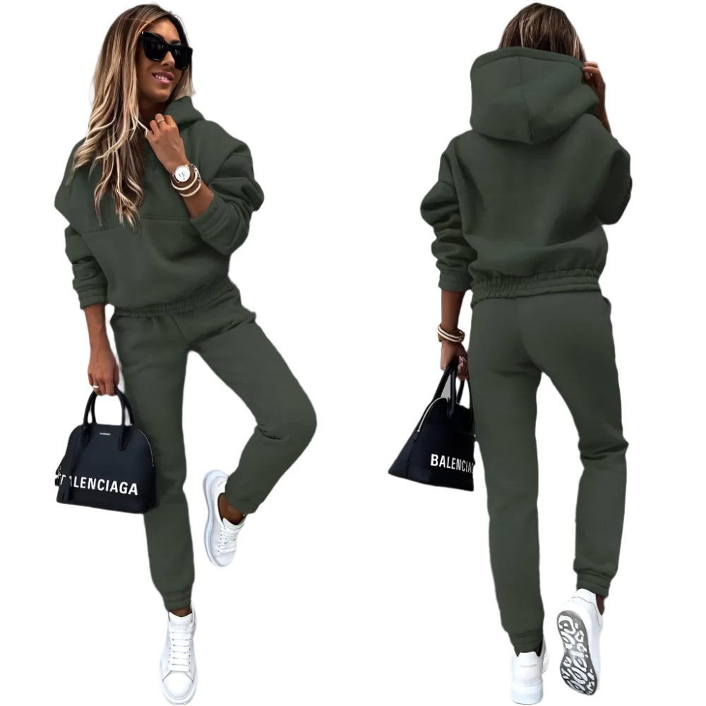 Autumn Winter New Solid Color Long Sleeve Hoodie Women's Casual Suit Fashion Loose Sports Hoodie + Small Foot Pants 2 Piece Set - Durage Collection