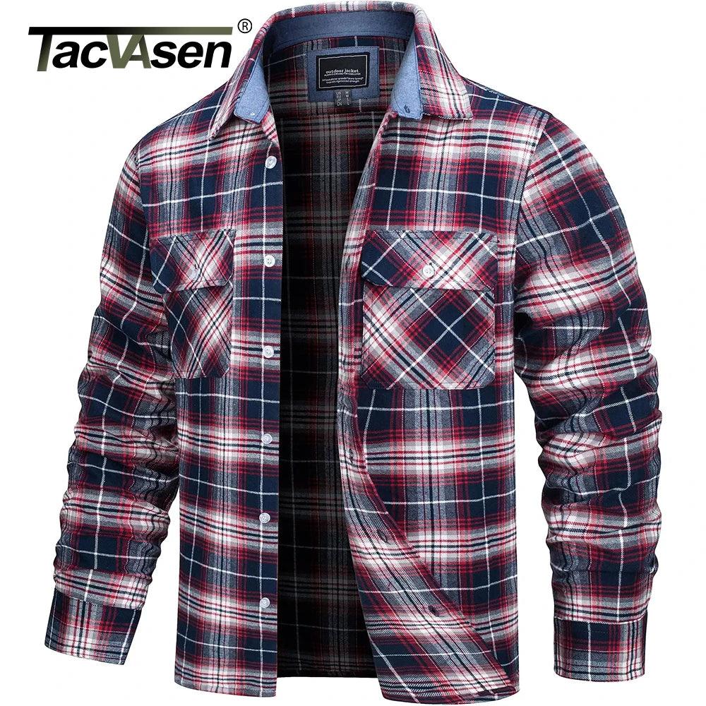 TACVASEN Oversize Lightweight Shirt Jacket Button Down Cotton Plaid Shirts Mens Long Sleeve Streetwear Flannel Shirts W/ Pockets - Durage Collection