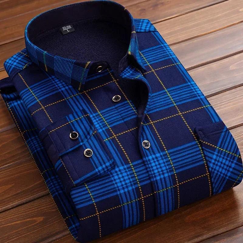 2024 Men's Autumn Winter Casual Long Sleeve Plaid Shirt Thick Warm Men's Casual High Quality Soft Large Size Warm Shirt Tops 4XL - Durage Collection