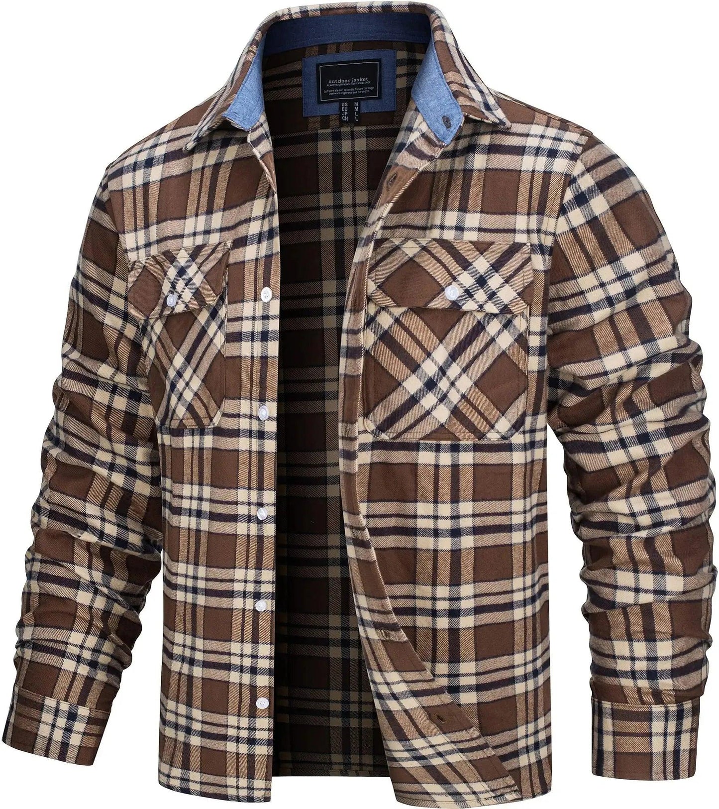 TACVASEN Oversize Lightweight Shirt Jacket Button Down Cotton Plaid Shirts Mens Long Sleeve Streetwear Flannel Shirts W/ Pockets - Durage Collection