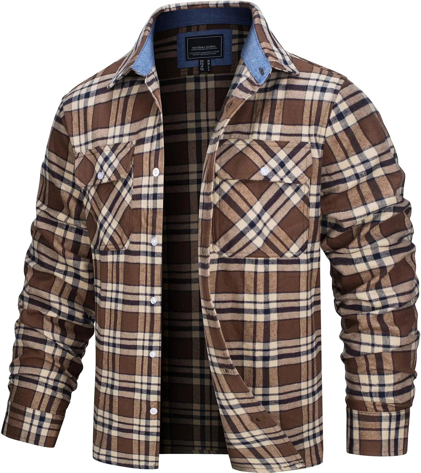 TACVASEN Oversize Lightweight Shirt Jacket Button Down Cotton Plaid Shirts Mens Long Sleeve Streetwear Flannel Shirts W/ Pockets - Durage Collection