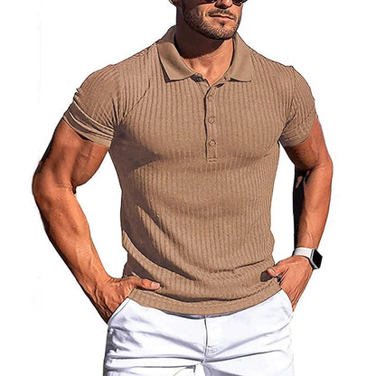 New Summer Polo Men Solid Stripe Fitness Elasticity Short Sleeve Polo - Durage Collection