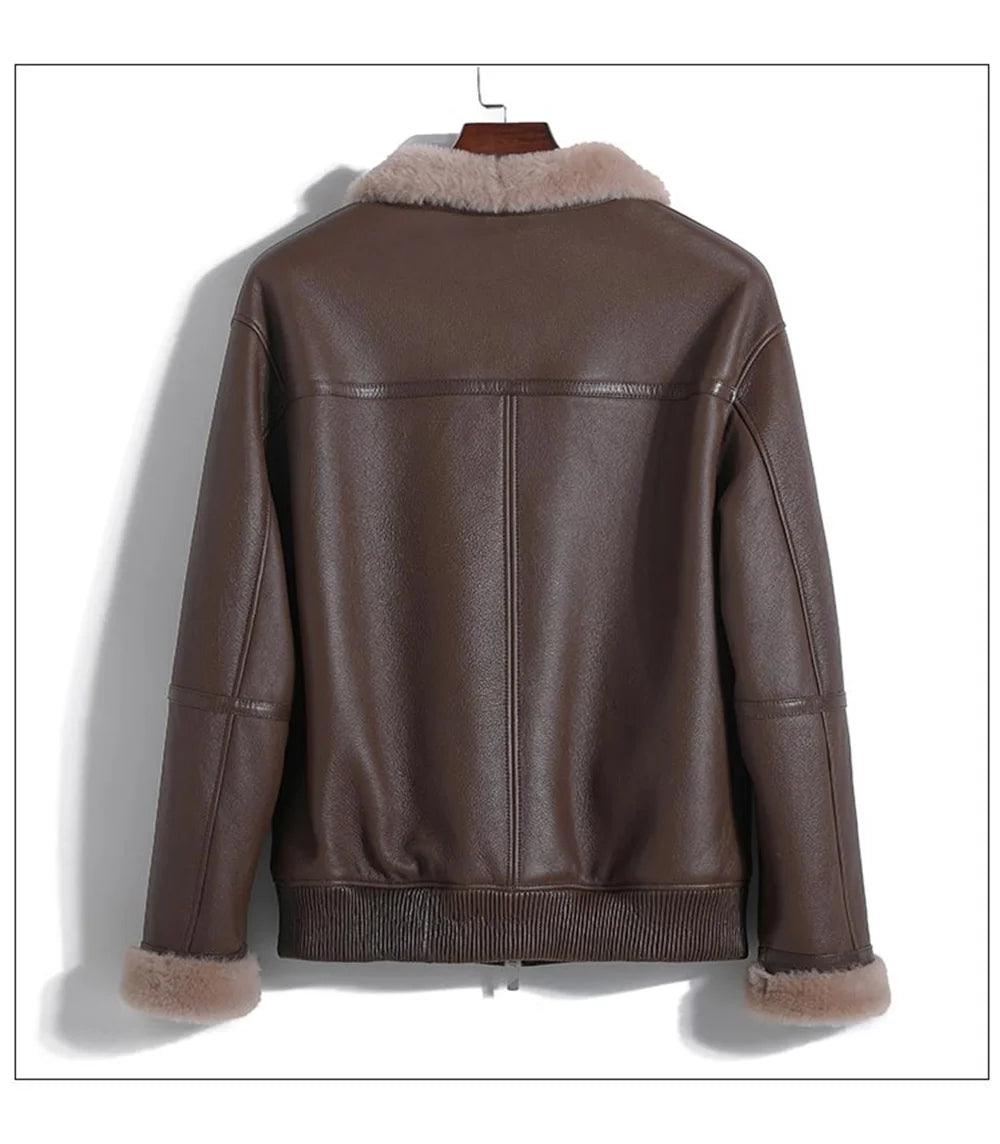 2024 Luhayesa Spain Merino Sheepskin Fur Sherling Jacket Brown Black Genuine Leather Winter Daily Natural Fur Clothes - Durage Collection