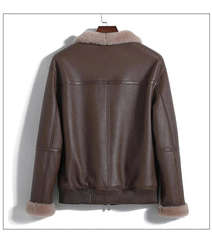 2024 Luhayesa Spain Merino Sheepskin Fur Sherling Jacket Brown Black Genuine Leather Winter Daily Natural Fur Clothes - Durage Collection