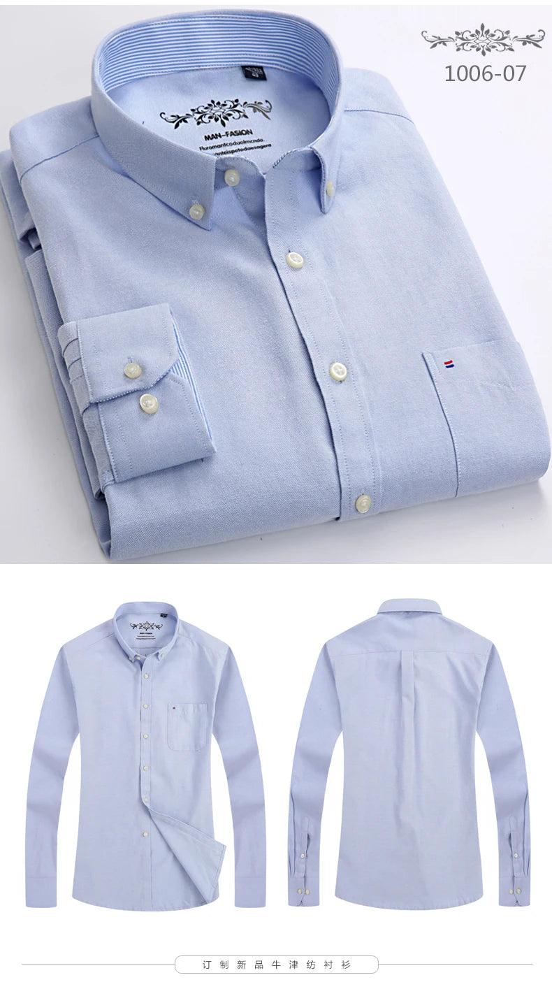 New Oxford woven men's shirt long sleeve striped fashion print casual business social breathable no-iron buckle collar - Durage Collection