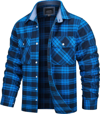 TACVASEN Oversize Lightweight Shirt Jacket Button Down Cotton Plaid Shirts Mens Long Sleeve Streetwear Flannel Shirts W/ Pockets - Durage Collection