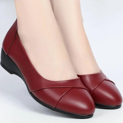Women Fashion Light Weight Wedge Heel Comfort Spring & Autumn Shoes Lady Casual Sweet Home & Outside Black Leather Pumps E1419 - Durage Collection