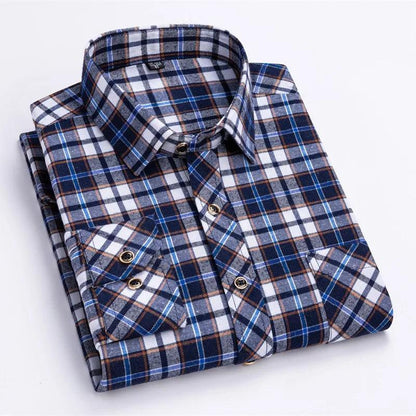 New Cotton Flannel Shirts For Men's Long Sleeve Soft Regular-fit Brushed Single Pocket Comfortable Casual Fashion Plaid Shirts - Durage Collection