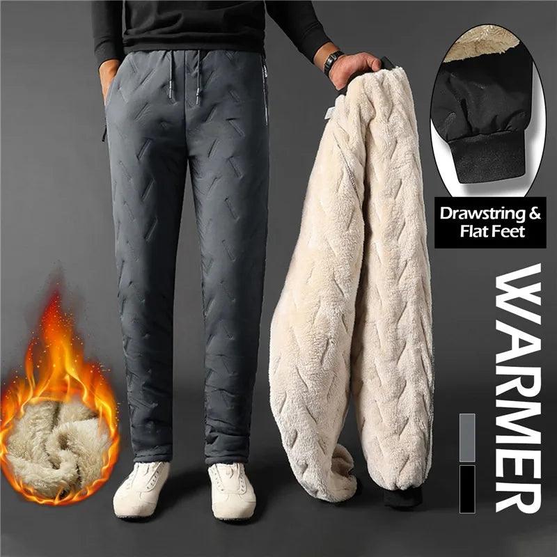 Winter Sweatwear Men Plush Thick Fleece Sweatpant Lambswool Thermal Trousers Casual Pants Waterproof Windproof Warm Cotton Pants - Durage Collection