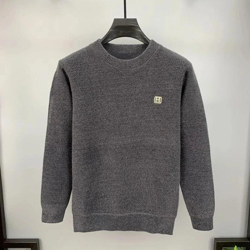 Winter Men's Warm Fleece Sweater O-Neck Embroidered Casual Knitted - Durage Collection