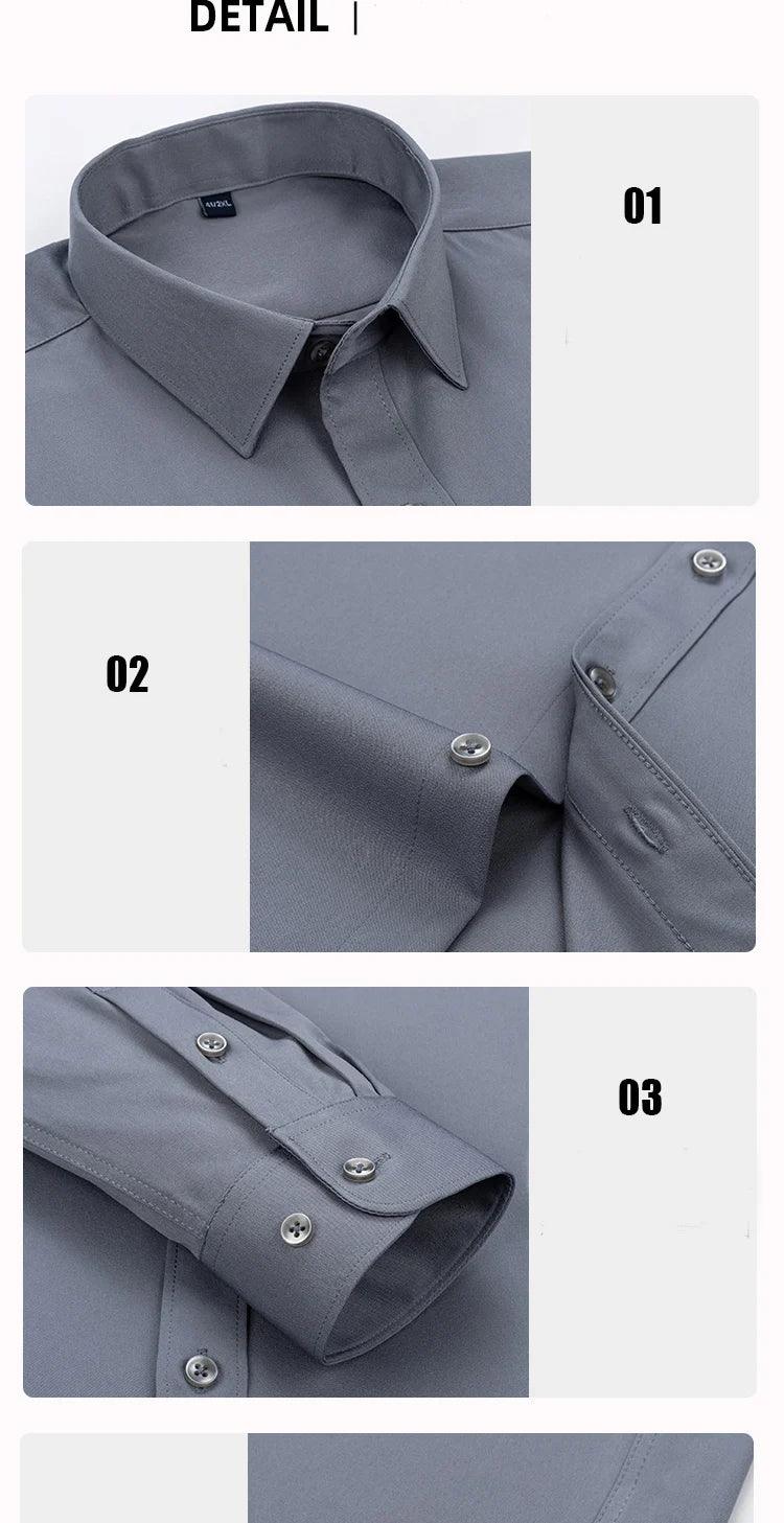New Men's Solid Color Business Shirt Formal Fashion Thin Classic Basic Casual Slim White Long Sleeve Social Shirt Brand Clothes - Durage Collection