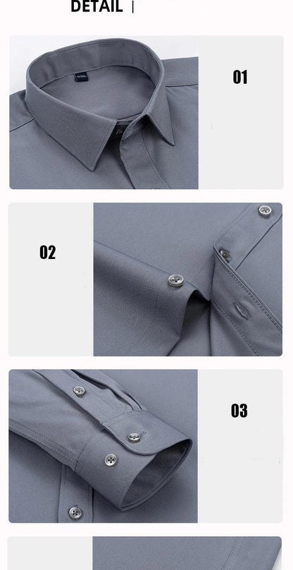 New Men's Solid Color Business Shirt Formal Fashion Thin Classic Basic Casual Slim White Long Sleeve Social Shirt Brand Clothes - Durage Collection