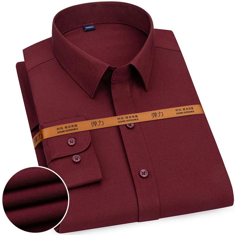 New Men's Solid Color Business Shirt Formal Fashion Thin Classic Basic Casual Slim White Long Sleeve Social Shirt Brand Clothes - Durage Collection