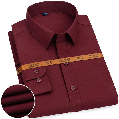 New Men's Solid Color Business Shirt Formal Fashion Thin Classic Basic Casual Slim White Long Sleeve Social Shirt Brand Clothes - Durage Collection