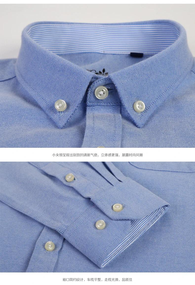 New Oxford woven men's shirt long sleeve striped fashion print casual business social breathable no-iron buckle collar - Durage Collection