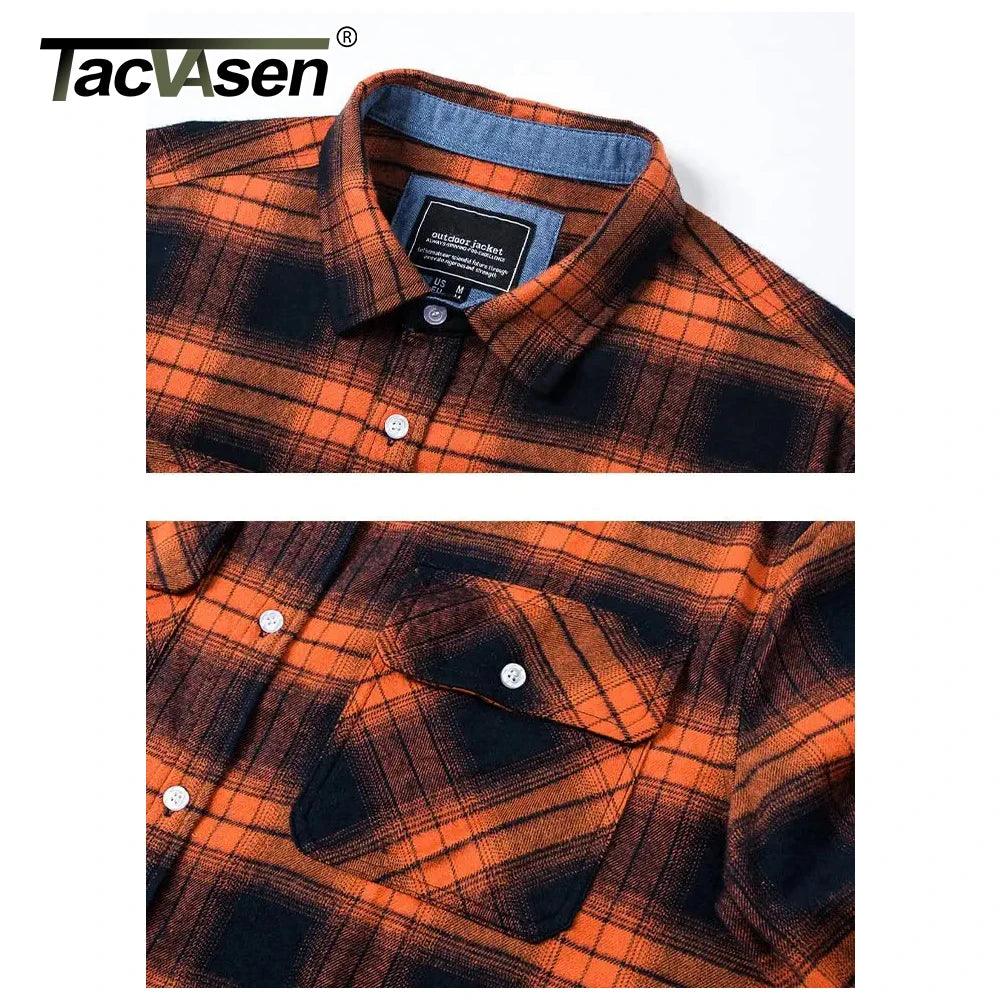 TACVASEN Oversize Lightweight Shirt Jacket Button Down Cotton Plaid Shirts Mens Long Sleeve Streetwear Flannel Shirts W/ Pockets - Durage Collection