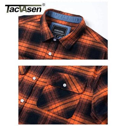 TACVASEN Oversize Lightweight Shirt Jacket Button Down Cotton Plaid Shirts Mens Long Sleeve Streetwear Flannel Shirts W/ Pockets - Durage Collection