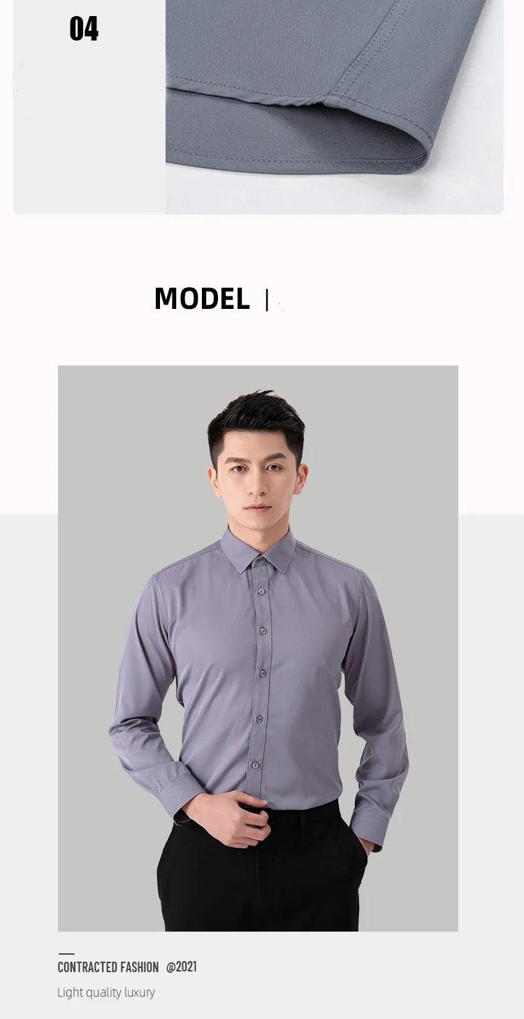 New Men's Solid Color Business Shirt Formal Fashion Thin Classic Basic Casual Slim White Long Sleeve Social Shirt Brand Clothes - Durage Collection