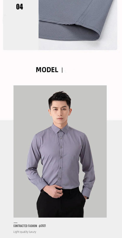 New Men's Solid Color Business Shirt Formal Fashion Thin Classic Basic Casual Slim White Long Sleeve Social Shirt Brand Clothes - Durage Collection
