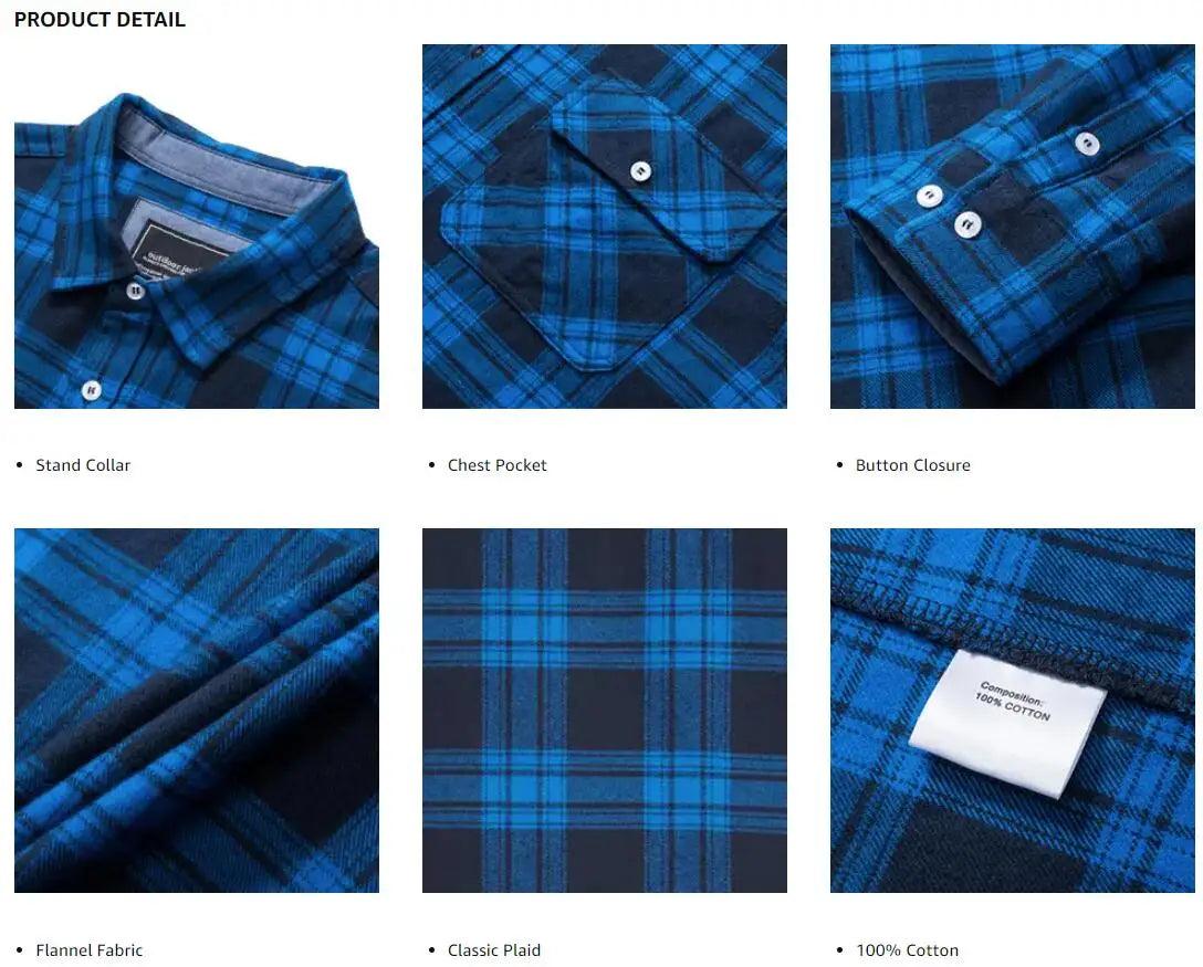 TACVASEN Oversize Lightweight Shirt Jacket Button Down Cotton Plaid Shirts Mens Long Sleeve Streetwear Flannel Shirts W/ Pockets - Durage Collection