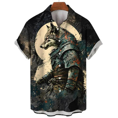 Fashion Men's hawaiian shirts 3D Print Japanese Camurai Cat Casual Shirts For Men summer short sleeve tee tops Aloha Shirts - Durage Collection
