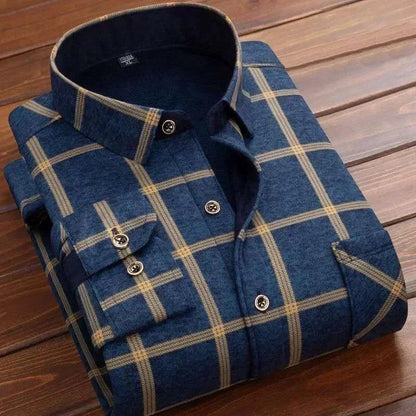 2024 Men's Autumn Winter Casual Long Sleeve Plaid Shirt Thick Warm Men's Casual High Quality Soft Large Size Warm Shirt Tops 4XL - Durage Collection