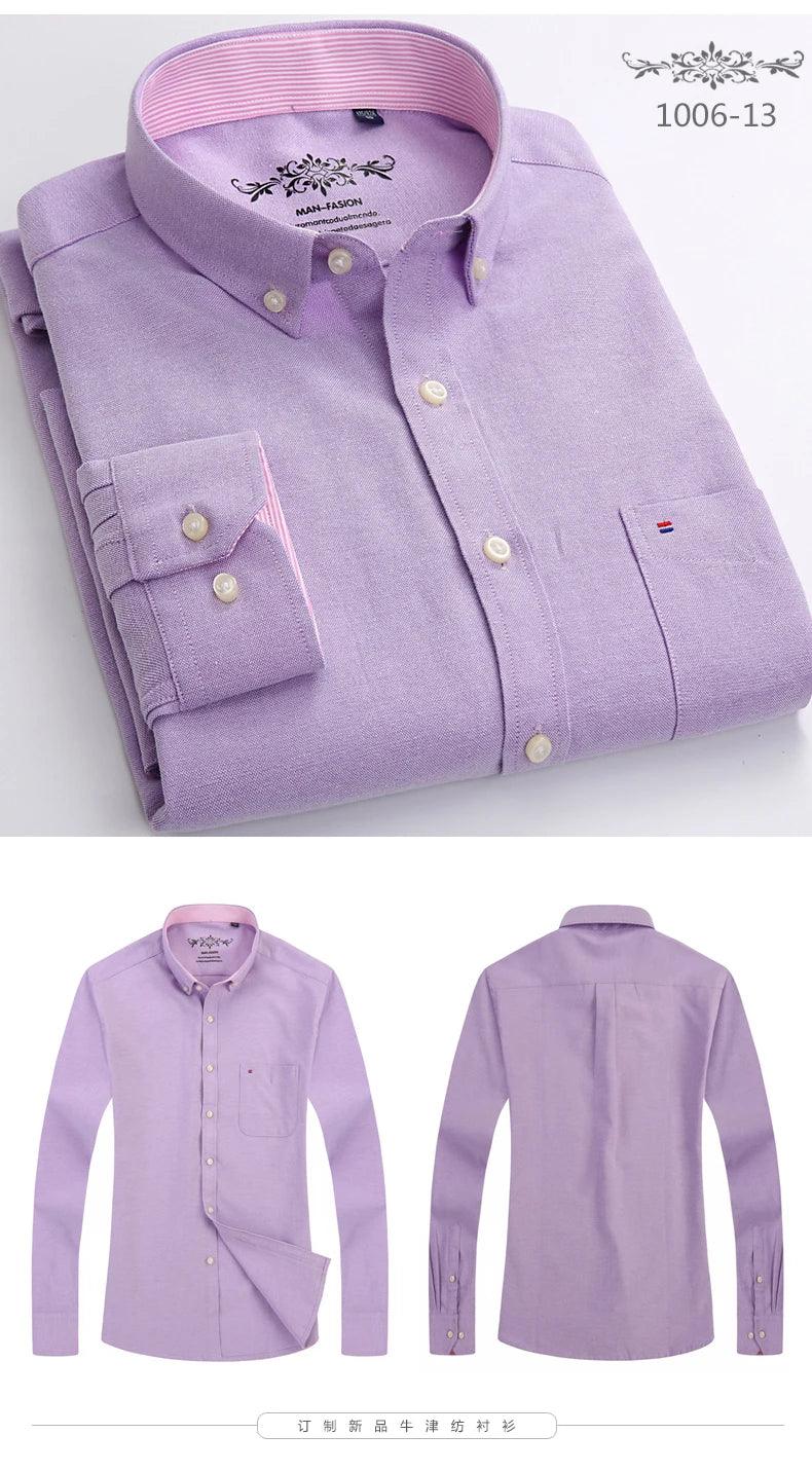 New Oxford woven men's shirt long sleeve striped fashion print casual business social breathable no-iron buckle collar - Durage Collection