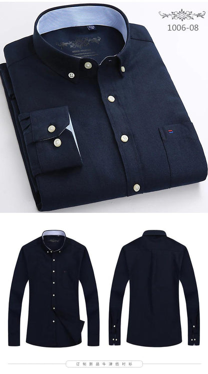 New Oxford woven men's shirt long sleeve striped fashion print casual business social breathable no-iron buckle collar - Durage Collection