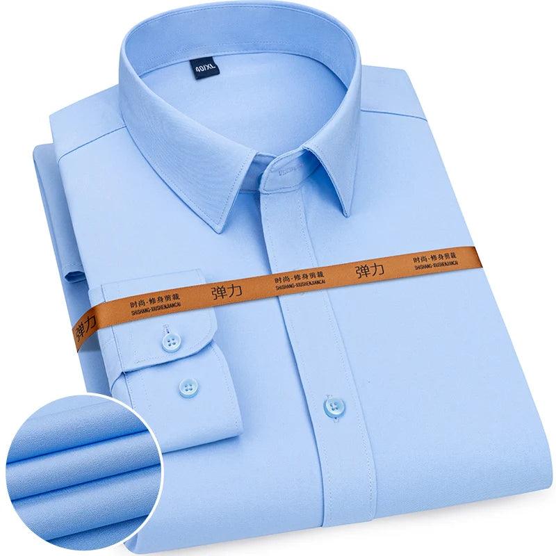 New Men's Solid Color Business Shirt Formal Fashion Thin Classic Basic Casual Slim White Long Sleeve Social Shirt Brand Clothes - Durage Collection