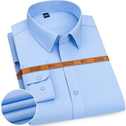 New Men's Solid Color Business Shirt Formal Fashion Thin Classic Basic Casual Slim White Long Sleeve Social Shirt Brand Clothes - Durage Collection