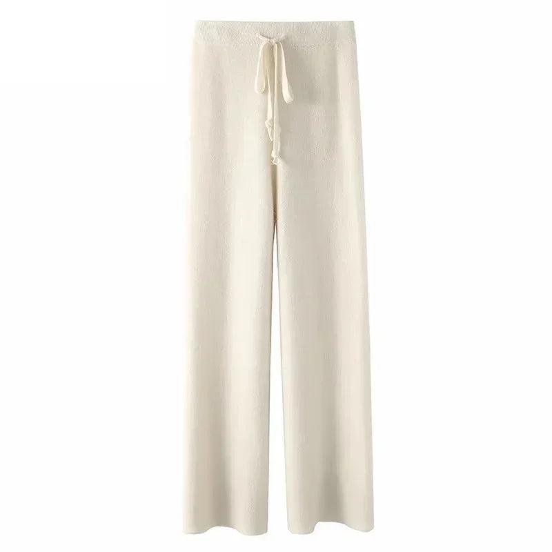 Autumn and Winter New High-waisted Loose Wool Knitted Wide-leg Trousers for Women To Wear Straight Leg Wide-leg Moped Trousers - Durage Collection