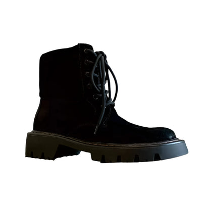 Vintage Women Suede Genuine Leather Short Boots Lace Up Round Toe Spring Autumn Mixed Colors Casual Platform High Top Shoes - Durage Collection