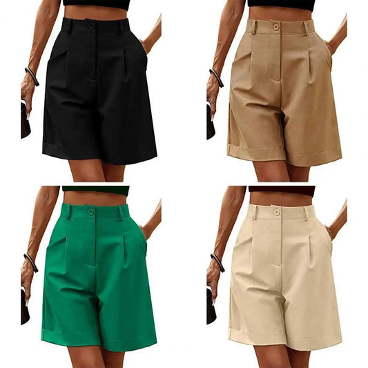 Women Suit Shorts Solid Color Loose Breathable Ladies Summer Suit Short Pants Trousers Women Wide Leg Shorts Womenswear - Durage Collection