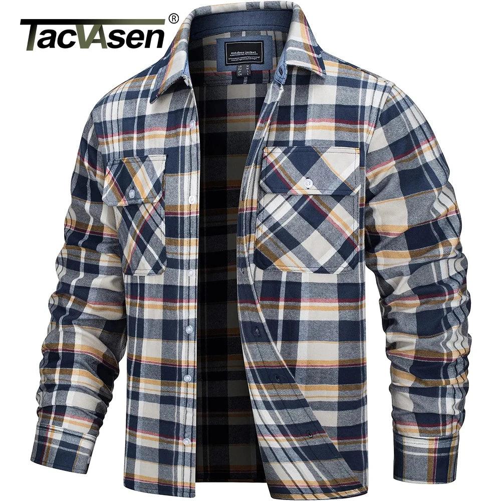 TACVASEN Oversize Lightweight Shirt Jacket Button Down Cotton Plaid Shirts Mens Long Sleeve Streetwear Flannel Shirts W/ Pockets - Durage Collection
