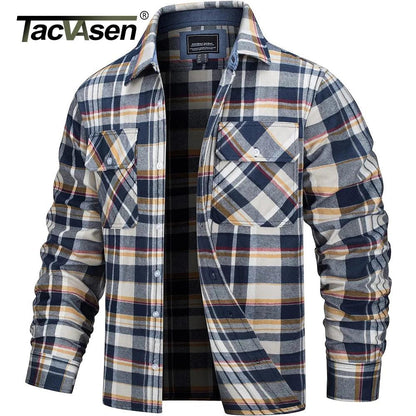 TACVASEN Oversize Lightweight Shirt Jacket Button Down Cotton Plaid Shirts Mens Long Sleeve Streetwear Flannel Shirts W/ Pockets - Durage Collection