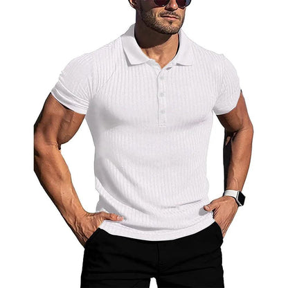 New Summer Polo Men Solid Stripe Fitness Elasticity Short Sleeve Polo - Durage Collection