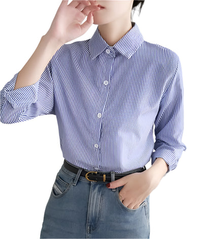 Blue Striped Shirt For Women Loose Spring Autumn Casual Long Sleeves Shirt Fashion Clothes For Ladies Office Lady Wear - Durage Collection