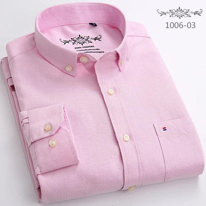 New Oxford woven men's shirt long sleeve striped fashion print casual business social breathable no-iron buckle collar - Durage Collection
